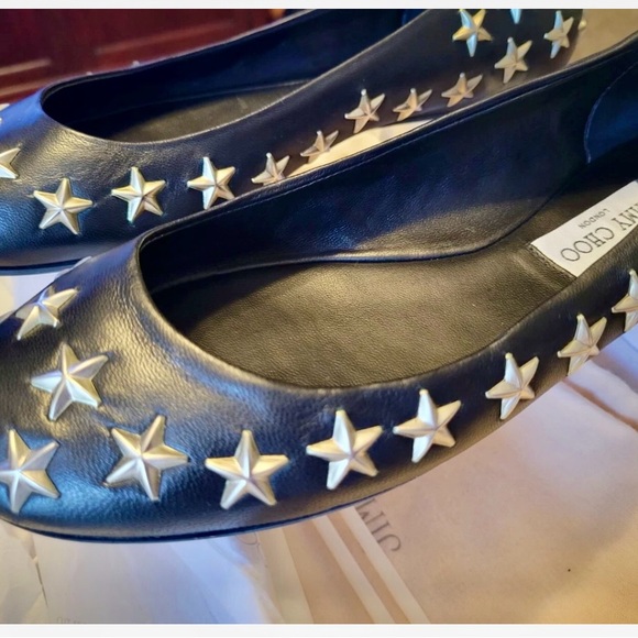 Jimmy Choo Black Star Flats SZ 10 - Picture 4 of 8